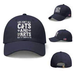 Life Is Not All Cats And Darts But It Should Be Baseball Cap Funny Dartist Gift TS12 Baseball Cap Universal Fit Navy Print Your Wear