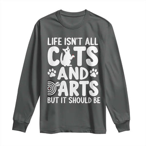 Life Is Not All Cats And Darts But It Should Be Long Sleeve Shirt Funny Dartist Gift TS12 Dark Heather Print Your Wear