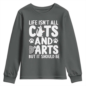 Life Is Not All Cats And Darts But It Should Be Youth Sweatshirt Funny Dartist Gift TS12 Dark Heather Print Your Wear