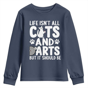 Life Is Not All Cats And Darts But It Should Be Youth Sweatshirt Funny Dartist Gift TS12 Navy Print Your Wear