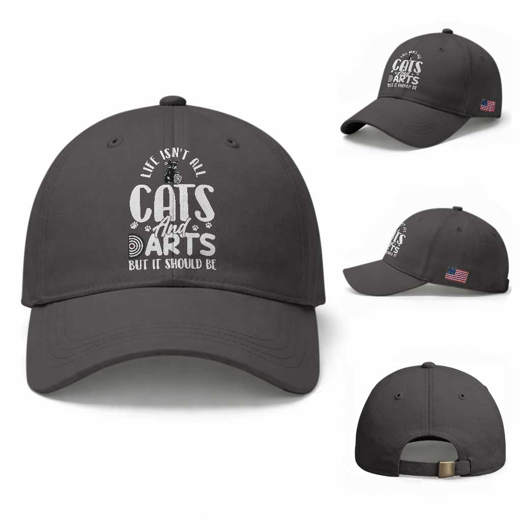 Kitty Lover Dartist Gift Baseball Cap Life Should Be Cats And Darts TS12 Baseball Cap Universal Fit Dark Gray Print Your Wear
