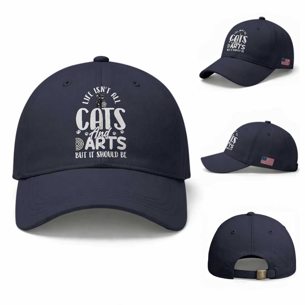 Kitty Lover Dartist Gift Baseball Cap Life Should Be Cats And Darts TS12 Baseball Cap Universal Fit Navy Print Your Wear