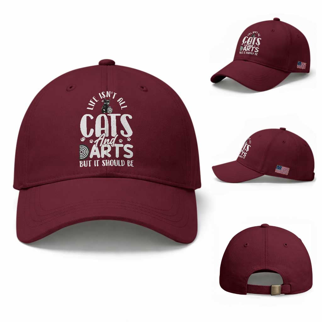 Kitty Lover Dartist Gift Baseball Cap Life Should Be Cats And Darts TS12 Baseball Cap Universal Fit Maroon Print Your Wear