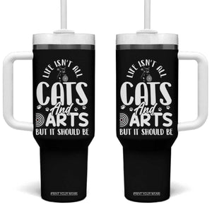 Kitty Lover Dartist Gift Tumbler With Handle Life Should Be Cats And Darts TS12 One Size: 40 oz Black Print Your Wear