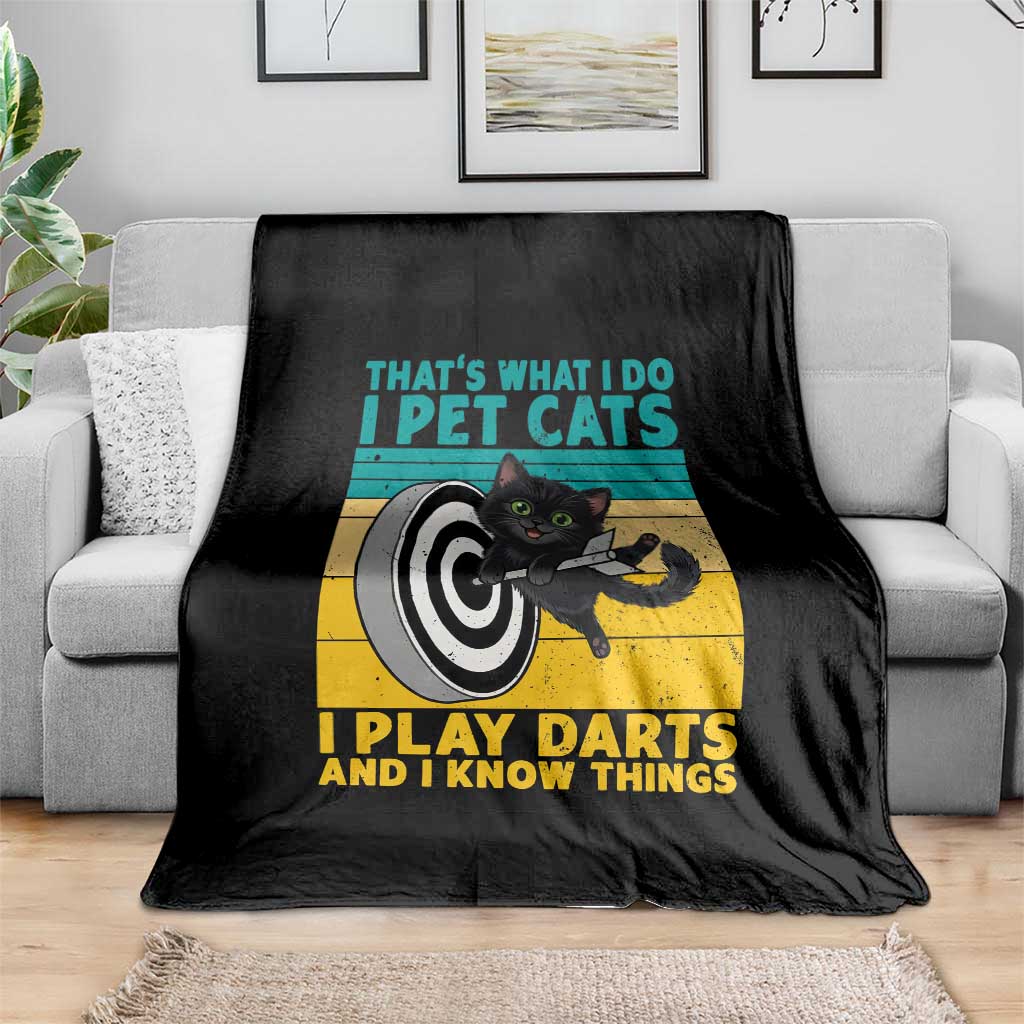 Funny Retro Sunset Cat Darts Throw Blanket I Pet Cats I Play Darts And I Know Things TS12 Print Your Wear