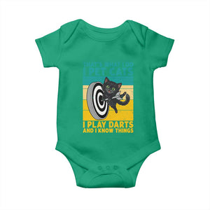 Funny Retro Sunset Cat Darts Baby Onesie I Pet Cats I Play Darts And I Know Things TS12 Irish Green Print Your Wear