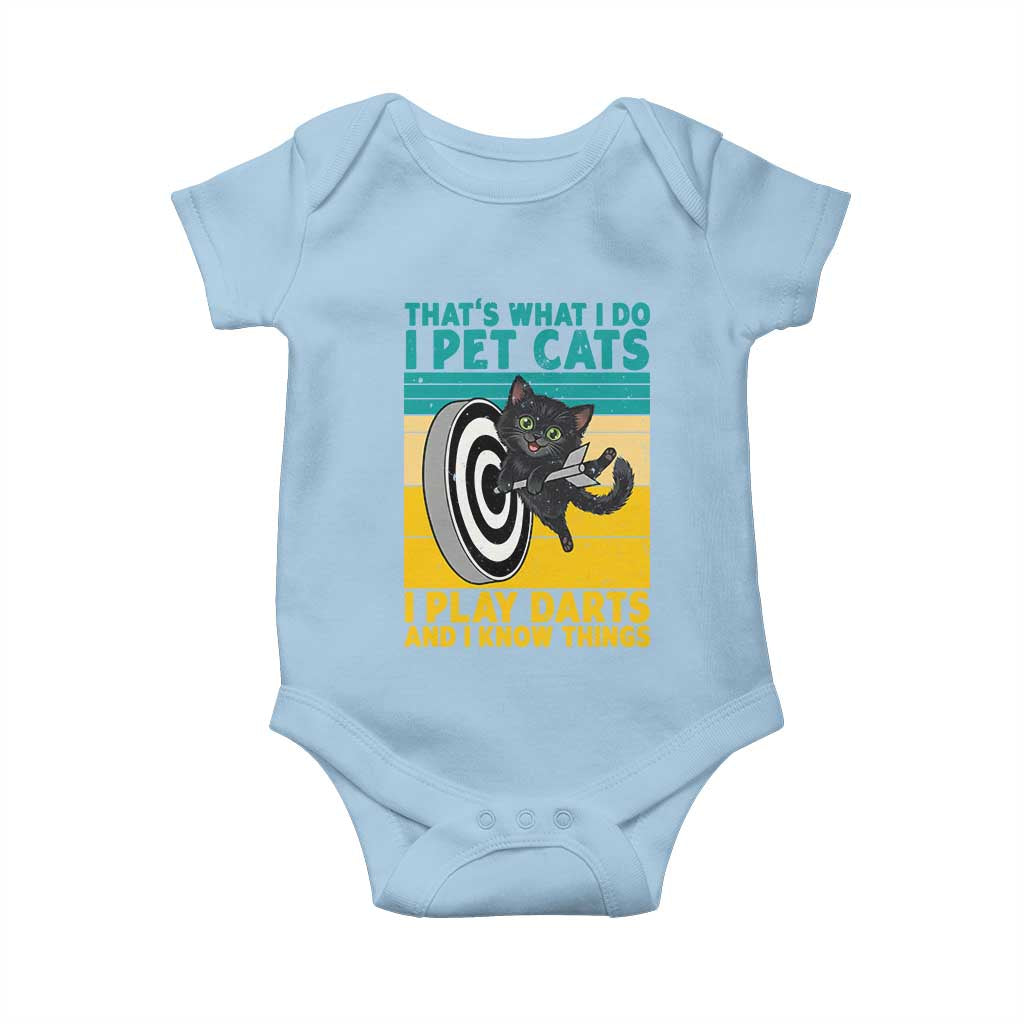 Funny Retro Sunset Cat Darts Baby Onesie I Pet Cats I Play Darts And I Know Things TS12 Light Blue Print Your Wear