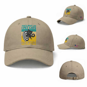 Funny Retro Sunset Cat Darts Baseball Cap I Pet Cats I Play Darts And I Know Things TS12 Baseball Cap Universal Fit Khaki Print Your Wear