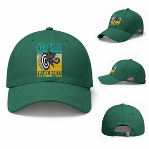Funny Retro Sunset Cat Darts Baseball Cap I Pet Cats I Play Darts And I Know Things TS12 Baseball Cap Universal Fit Irish Green Print Your Wear