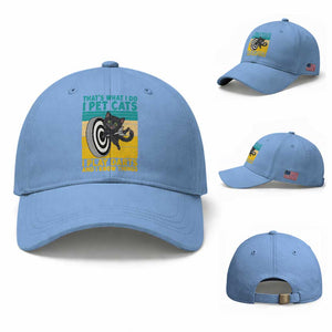 Funny Retro Sunset Cat Darts Baseball Cap I Pet Cats I Play Darts And I Know Things TS12 Baseball Cap Universal Fit Light Blue Print Your Wear