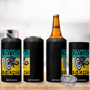 Funny Retro Sunset Cat Darts 4 in 1 Can Cooler Tumbler I Pet Cats I Play Darts And I Know Things TS12 Print Your Wear
