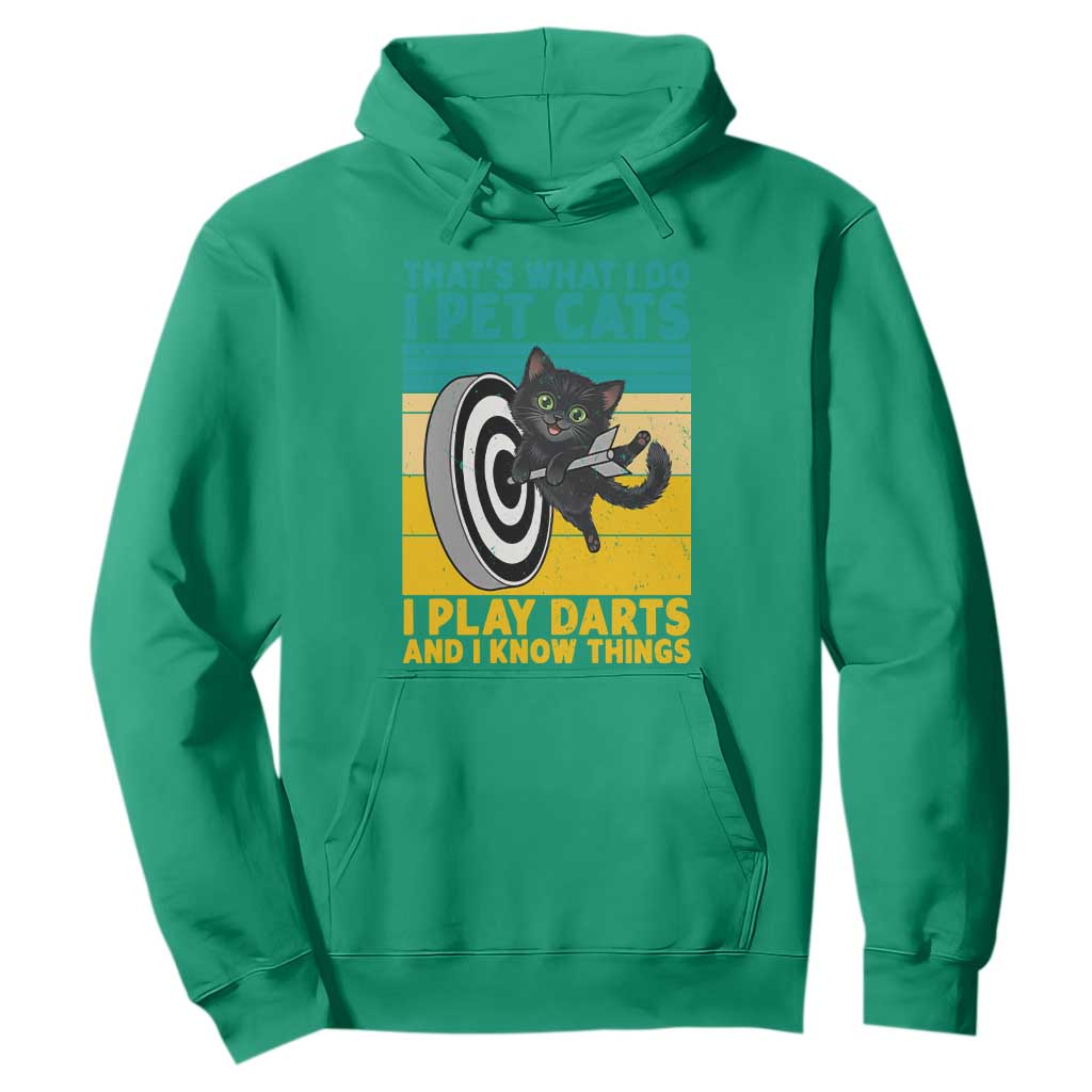 Funny Retro Sunset Cat Darts Hoodie I Pet Cats I Play Darts And I Know Things TS12 Irish Green Print Your Wear