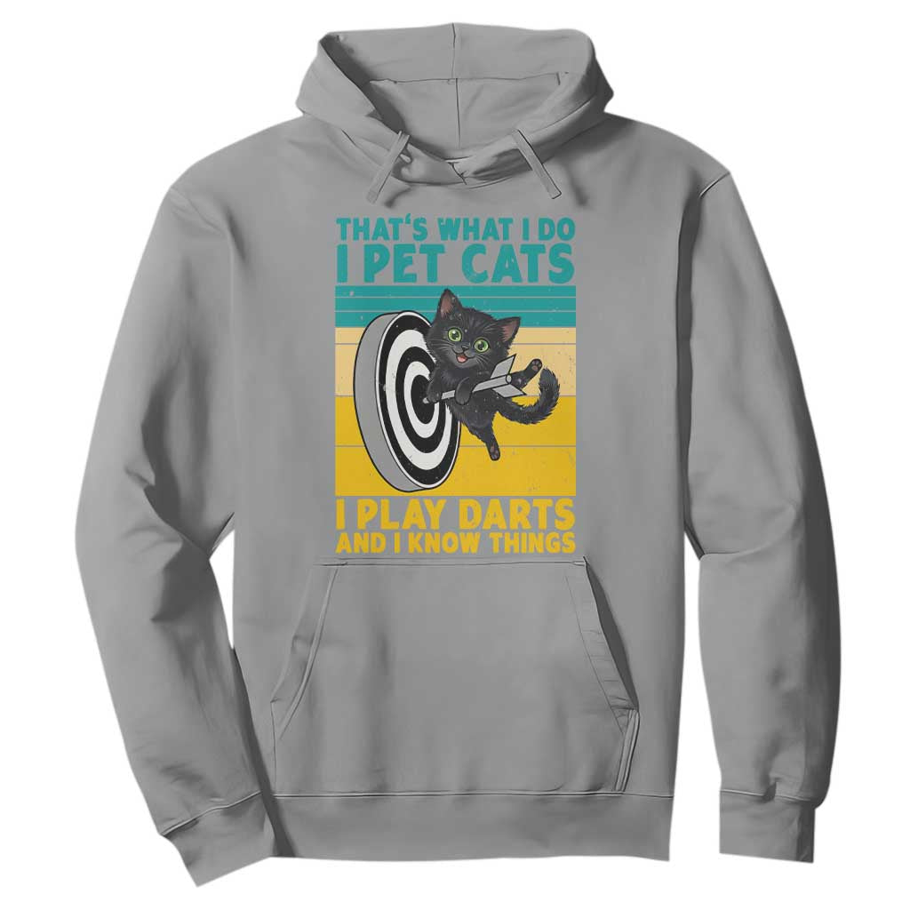 Funny Retro Sunset Cat Darts Hoodie I Pet Cats I Play Darts And I Know Things TS12 Sport Gray Print Your Wear