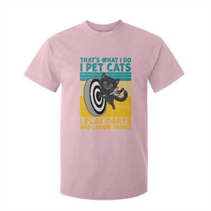 Funny Retro Sunset Cat Darts T Shirt For Kid I Pet Cats I Play Darts And I Know Things TS12 Light Pink Print Your Wear