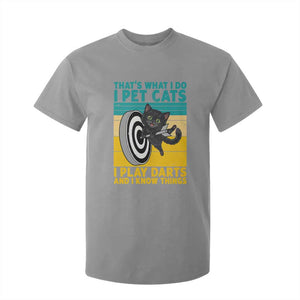 Funny Retro Sunset Cat Darts T Shirt For Kid I Pet Cats I Play Darts And I Know Things TS12 Sport Gray Print Your Wear