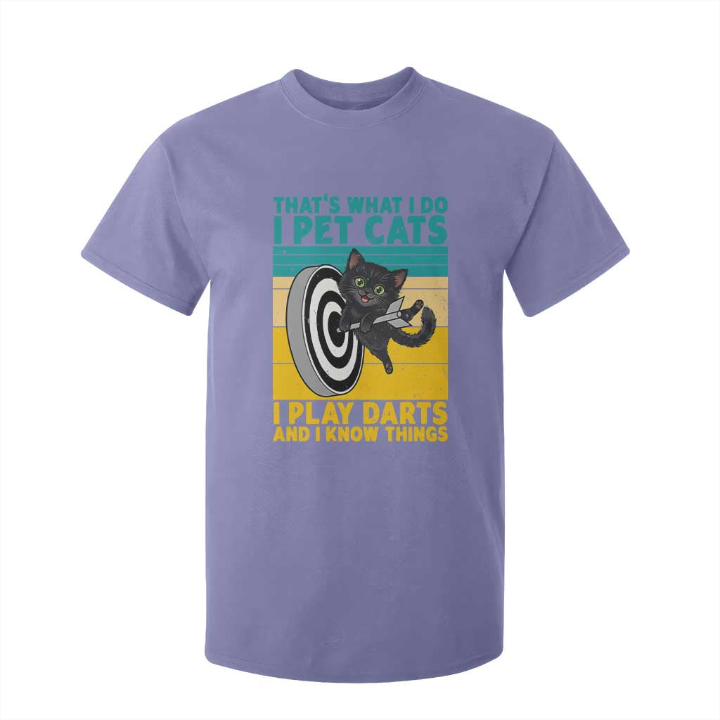 Funny Retro Sunset Cat Darts T Shirt For Kid I Pet Cats I Play Darts And I Know Things TS12 Violet Print Your Wear