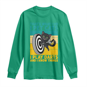 Funny Retro Sunset Cat Darts Long Sleeve Shirt I Pet Cats I Play Darts And I Know Things TS12 Irish Green Print Your Wear