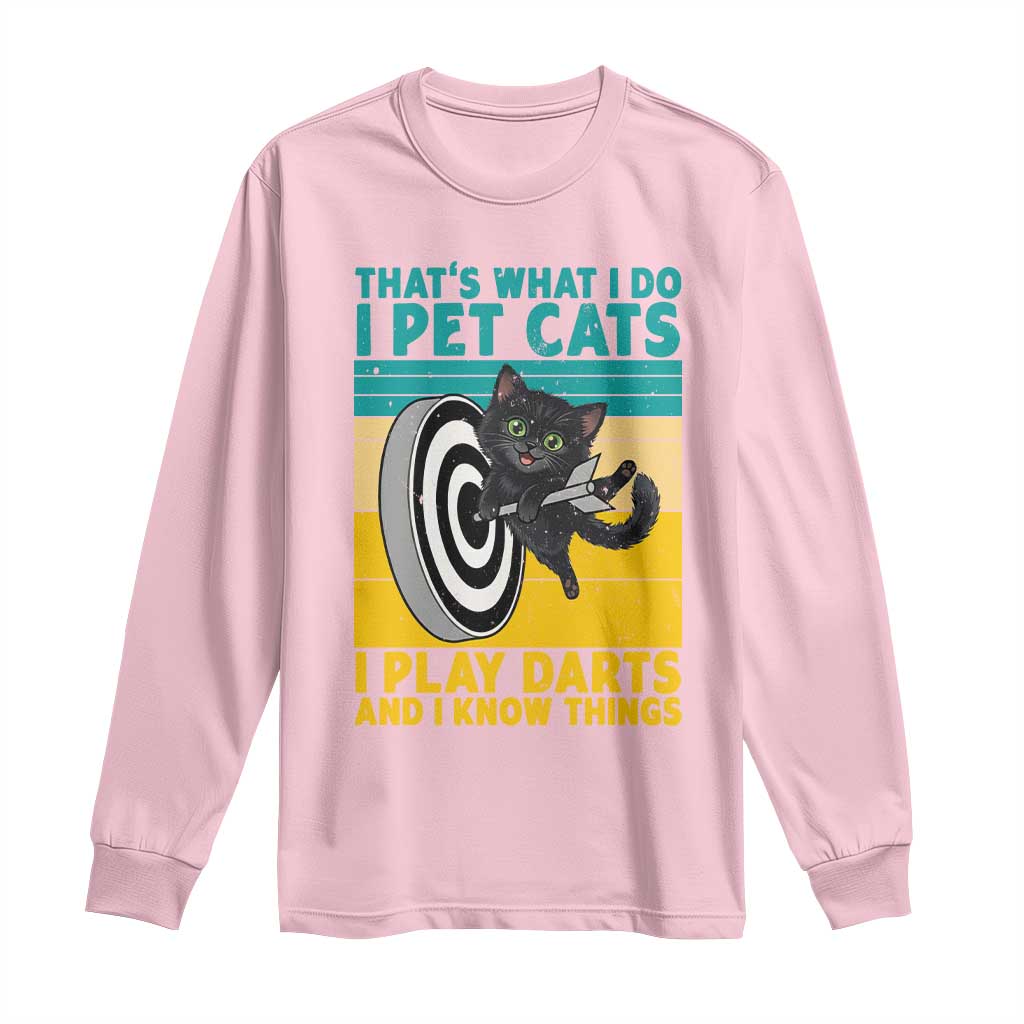 Funny Retro Sunset Cat Darts Long Sleeve Shirt I Pet Cats I Play Darts And I Know Things TS12 Light Pink Print Your Wear