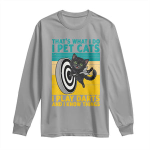 Funny Retro Sunset Cat Darts Long Sleeve Shirt I Pet Cats I Play Darts And I Know Things TS12 Sport Gray Print Your Wear