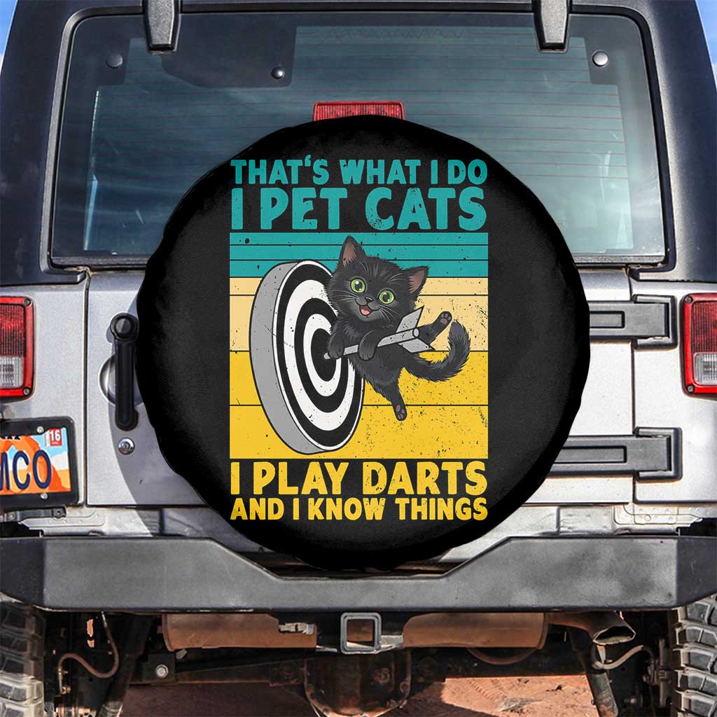 Funny Retro Sunset Cat Darts Spare Tire Cover I Pet Cats I Play Darts And I Know Things TS12 No hole White Print Your Wear