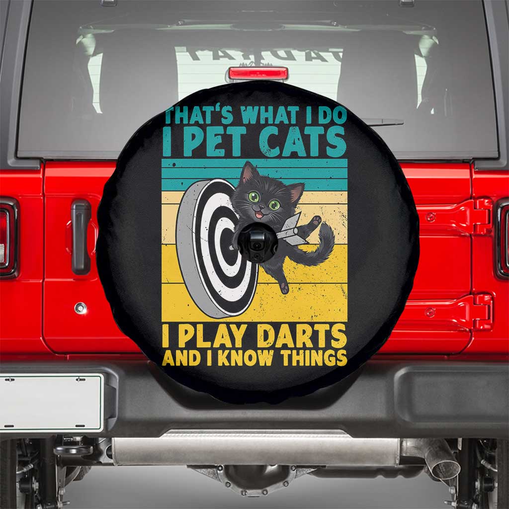 Funny Retro Sunset Cat Darts Spare Tire Cover I Pet Cats I Play Darts And I Know Things TS12 White Print Your Wear