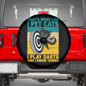 Funny Retro Sunset Cat Darts Spare Tire Cover I Pet Cats I Play Darts And I Know Things TS12 White Print Your Wear