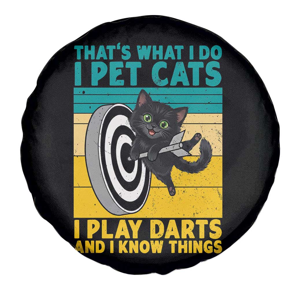 Funny Retro Sunset Cat Darts Spare Tire Cover I Pet Cats I Play Darts And I Know Things TS12 Print Your Wear