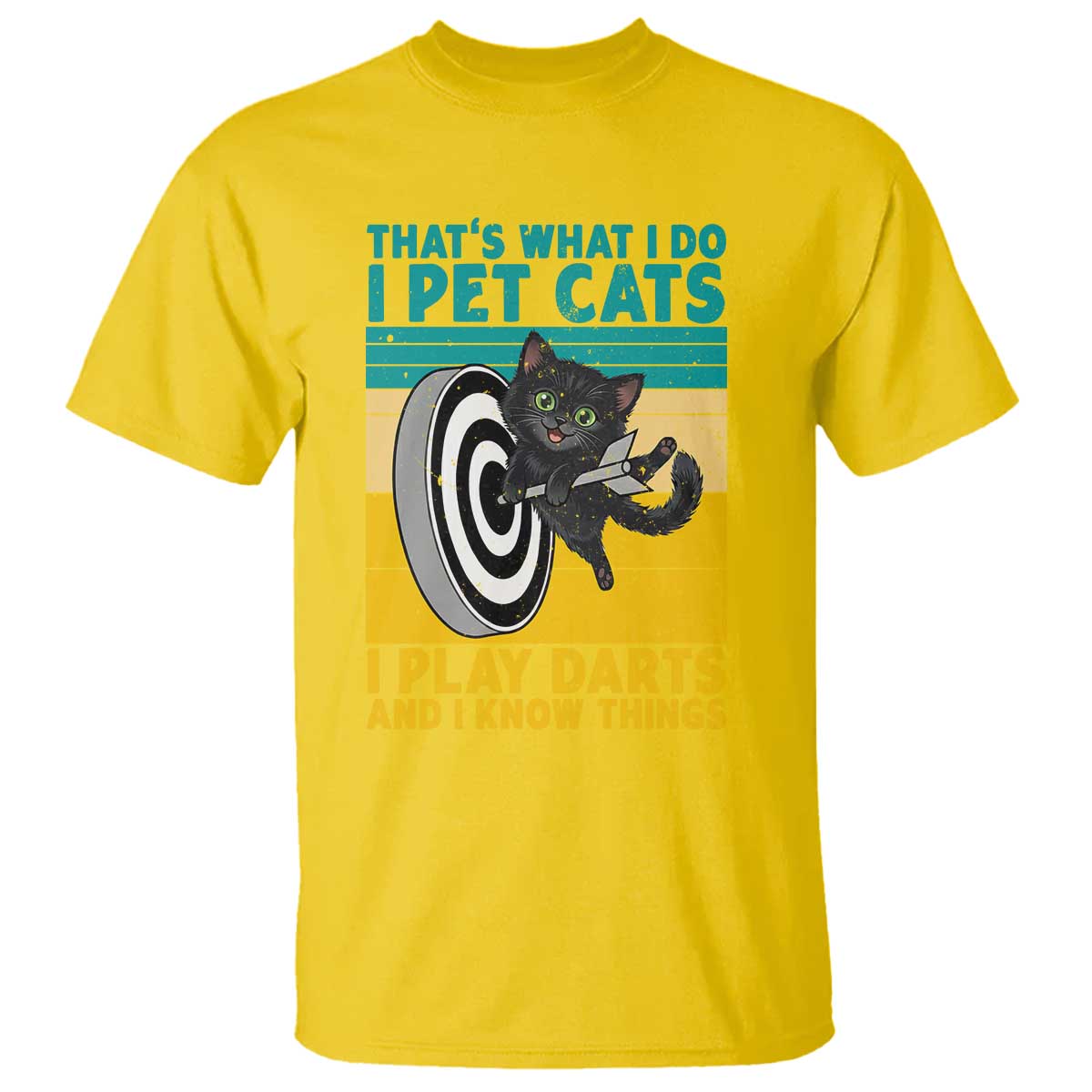 Funny Retro Sunset Cat Darts T Shirt I Pet Cats I Play Darts And I Know Things TS12 Daisy Print Your Wear