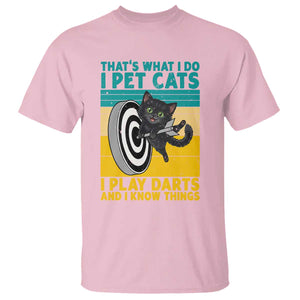 Funny Retro Sunset Cat Darts T Shirt I Pet Cats I Play Darts And I Know Things TS12 Light Pink Print Your Wear