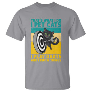 Funny Retro Sunset Cat Darts T Shirt I Pet Cats I Play Darts And I Know Things TS12 Sport Gray Print Your Wear