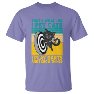 Funny Retro Sunset Cat Darts T Shirt I Pet Cats I Play Darts And I Know Things TS12 Violet Print Your Wear