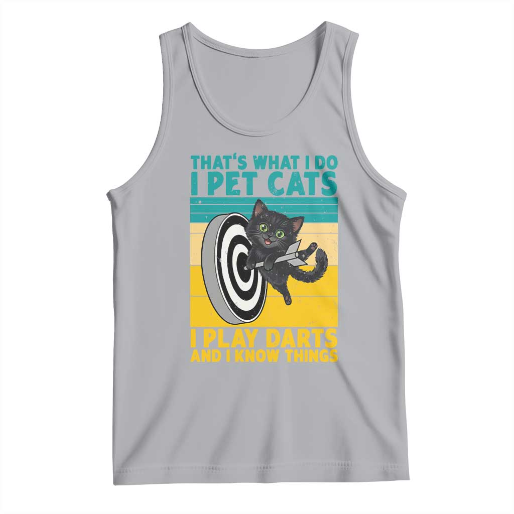 Funny Retro Sunset Cat Darts Tank Top I Pet Cats I Play Darts And I Know Things TS12 Athletic Heather Print Your Wear
