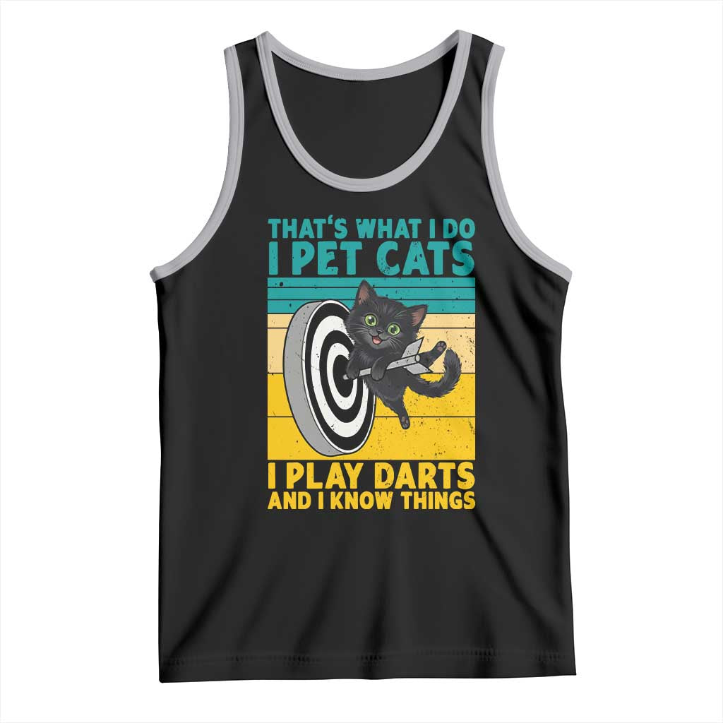 Funny Retro Sunset Cat Darts Tank Top I Pet Cats I Play Darts And I Know Things TS12 Black Athletic Heather Print Your Wear
