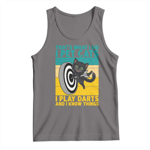Funny Retro Sunset Cat Darts Tank Top I Pet Cats I Play Darts And I Know Things TS12 Deep Heather Print Your Wear