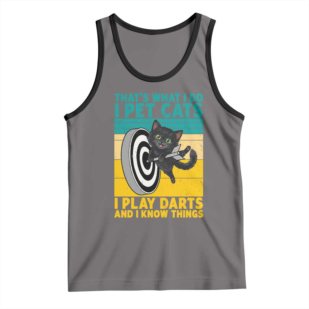 Funny Retro Sunset Cat Darts Tank Top I Pet Cats I Play Darts And I Know Things TS12 Deep Heather Black Print Your Wear