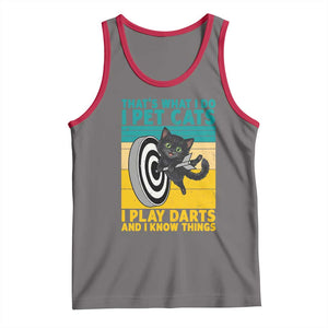Funny Retro Sunset Cat Darts Tank Top I Pet Cats I Play Darts And I Know Things TS12 Deep Heather Red Print Your Wear