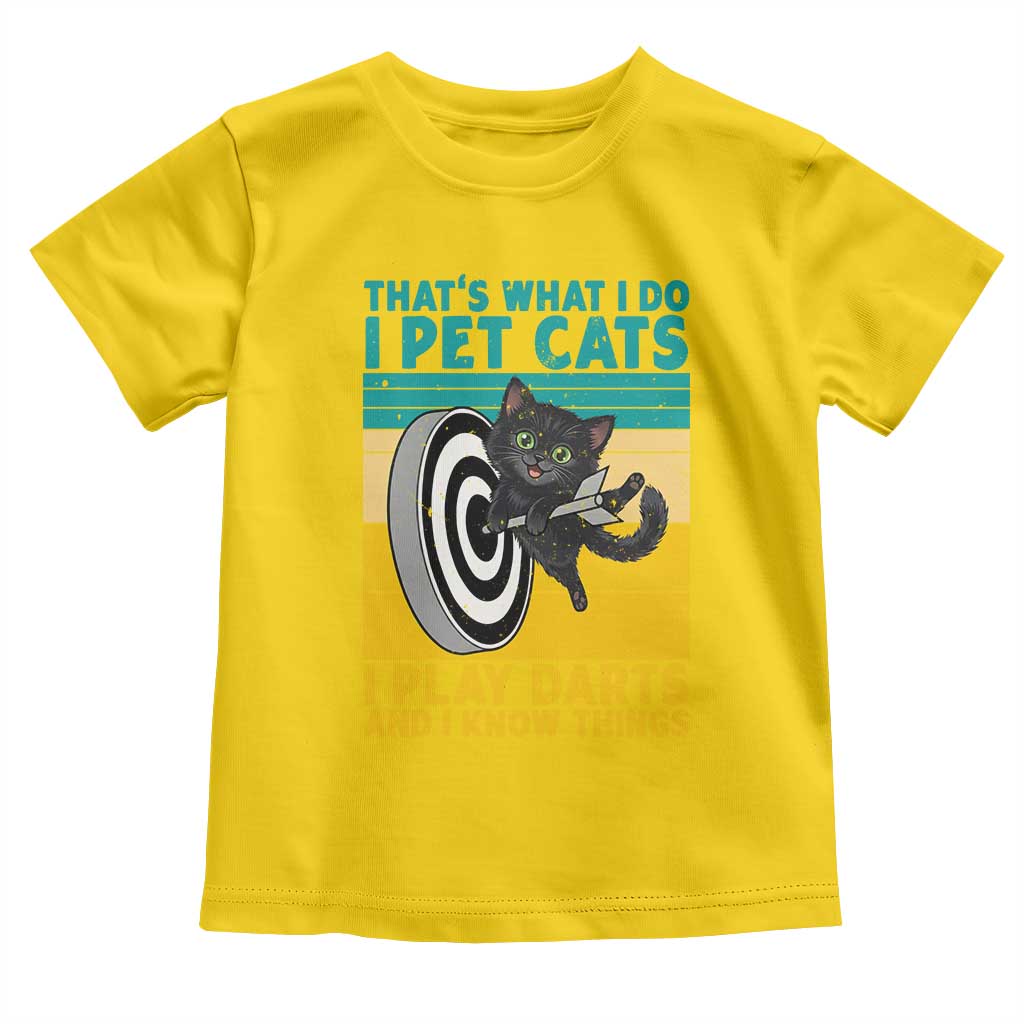 Funny Retro Sunset Cat Darts Toddler T Shirt I Pet Cats I Play Darts And I Know Things TS12 Daisy Print Your Wear