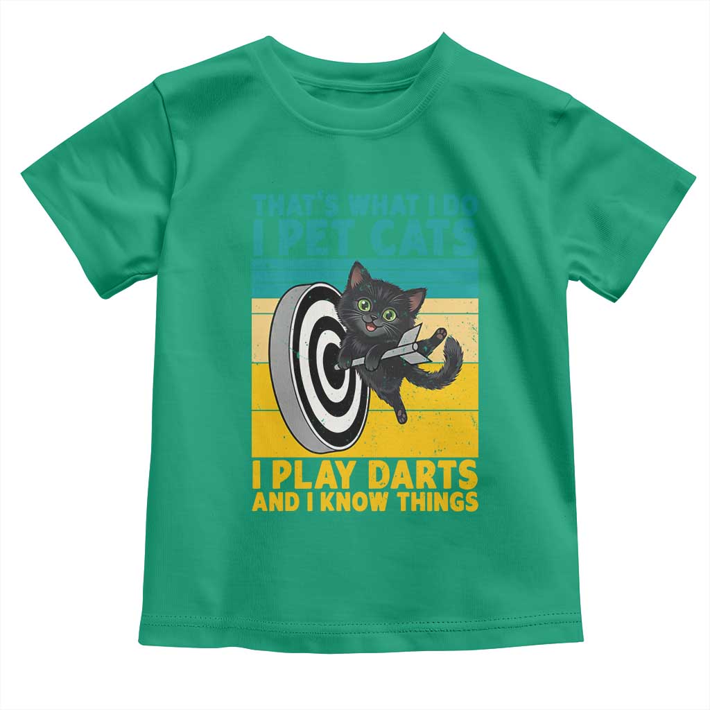 Funny Retro Sunset Cat Darts Toddler T Shirt I Pet Cats I Play Darts And I Know Things TS12 Irish Green Print Your Wear