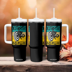 Funny Retro Sunset Cat Darts Tumbler With Handle I Pet Cats I Play Darts And I Know Things TS12 Print Your Wear