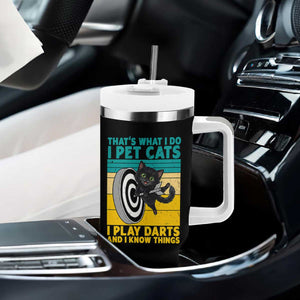 Funny Retro Sunset Cat Darts Tumbler With Handle I Pet Cats I Play Darts And I Know Things TS12 Print Your Wear