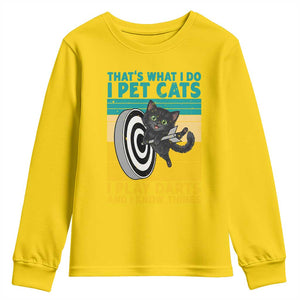 Funny Retro Sunset Cat Darts Youth Sweatshirt I Pet Cats I Play Darts And I Know Things TS12 Daisy Print Your Wear