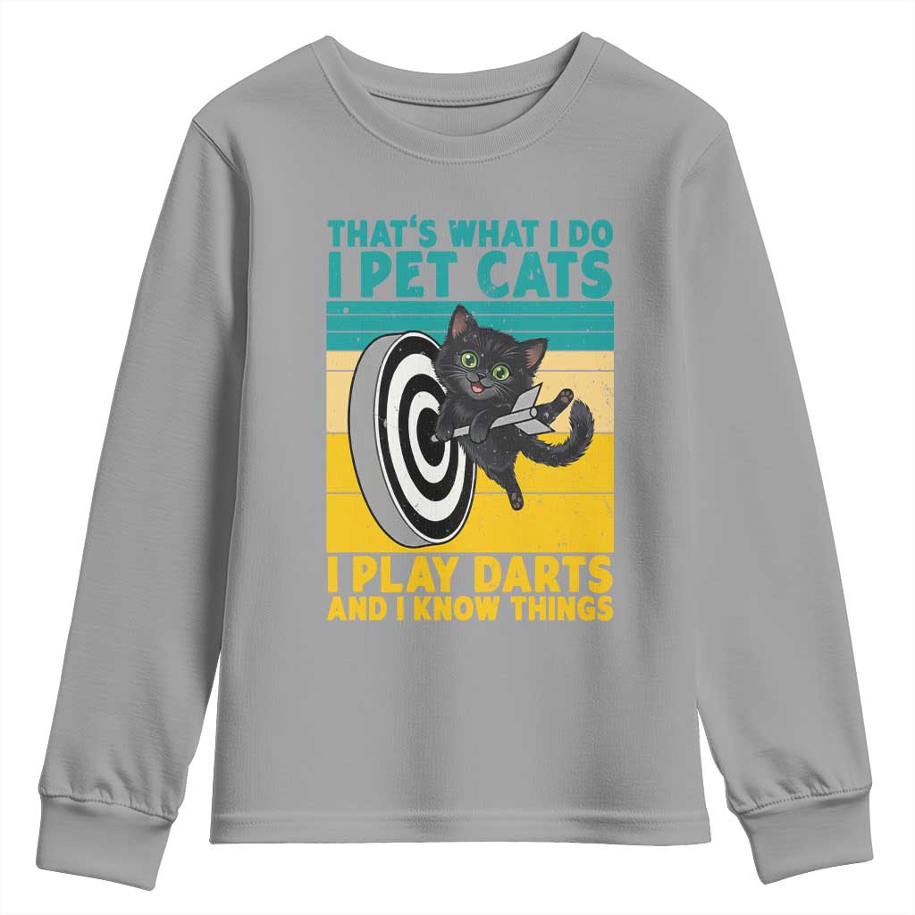 Funny Retro Sunset Cat Darts Youth Sweatshirt I Pet Cats I Play Darts And I Know Things TS12 Sport Gray Print Your Wear