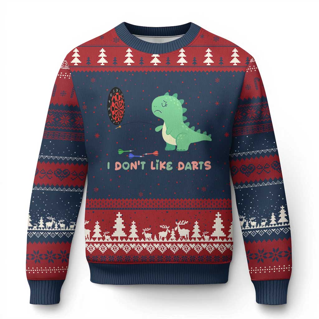 Funny Dinosaur Dartist Player Gift Ugly Christmas Sweater I Do Not Like Darts TS12 Navy Red Print Your Wear