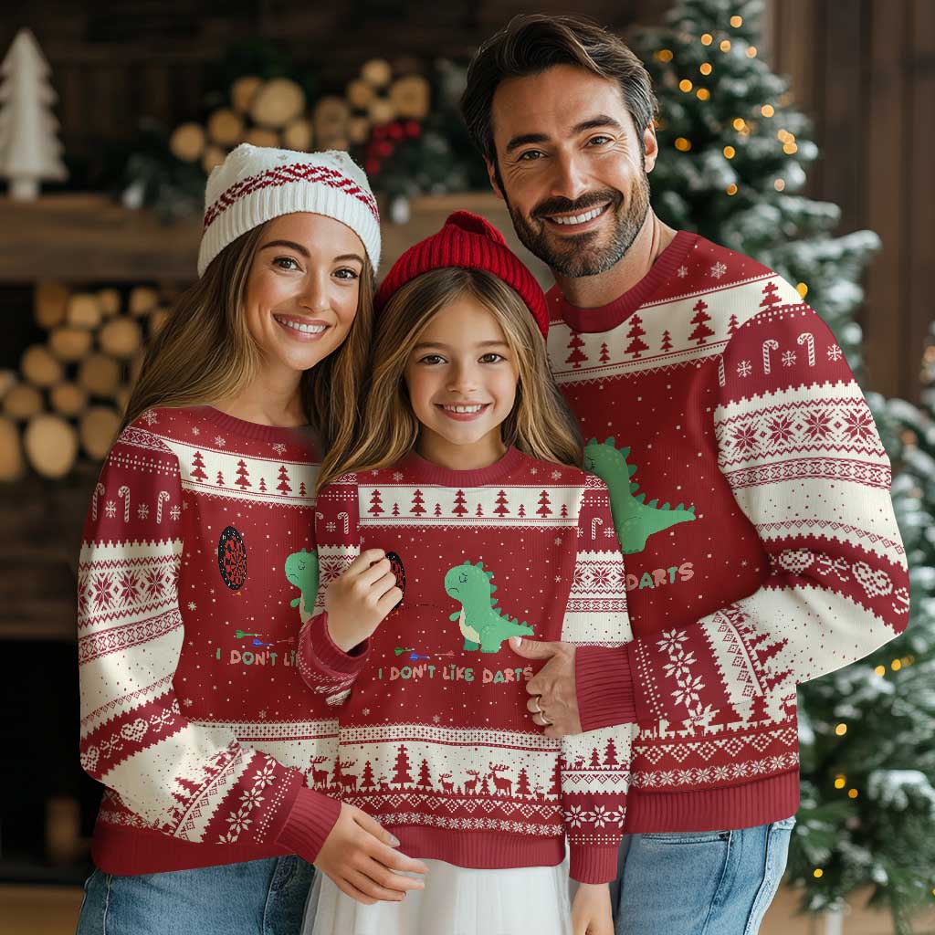 Funny Dinosaur Dartist Player Gift Ugly Christmas Sweater I Do Not Like Darts TS12 Red Beige Print Your Wear