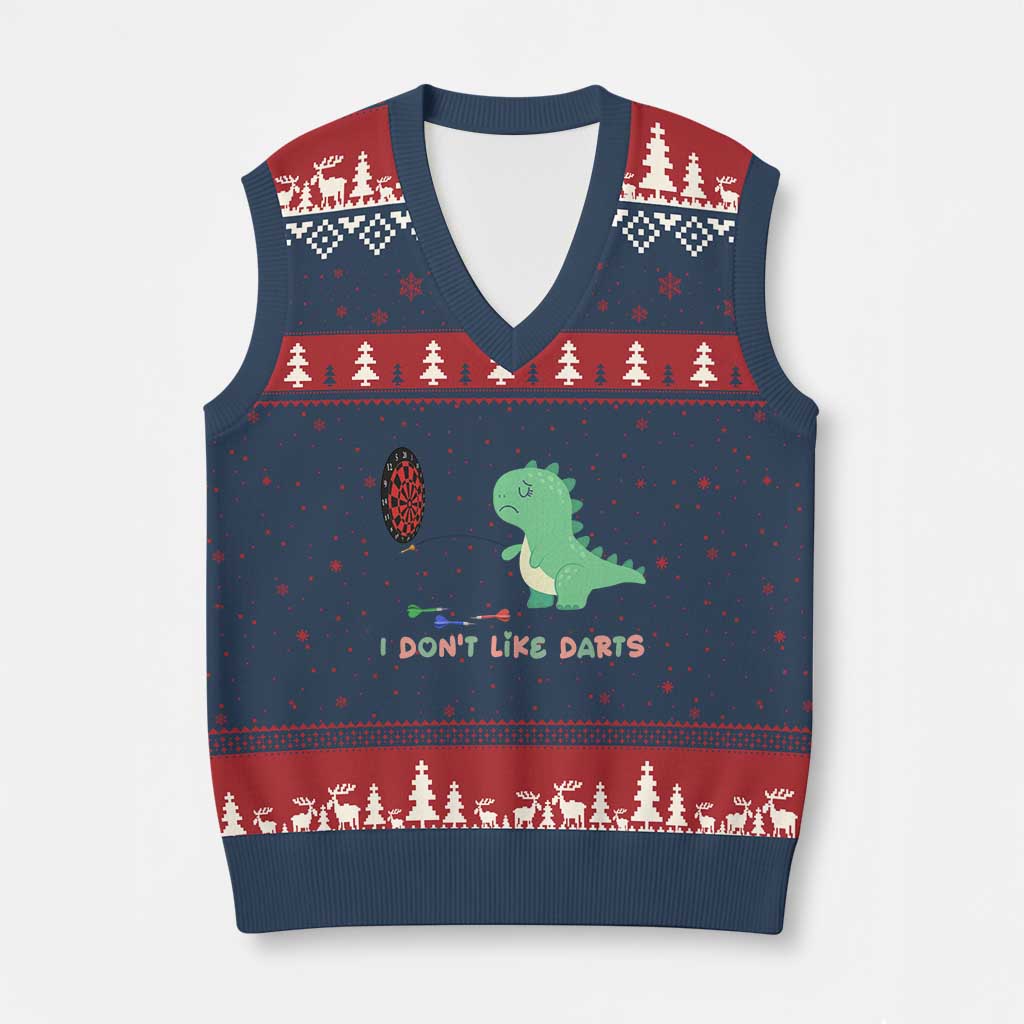 Funny Dinosaur Dartist Player Gift V-Neck Knit Sweater Vest I Do Not Like Darts TS12 Navy Red Print Your Wear