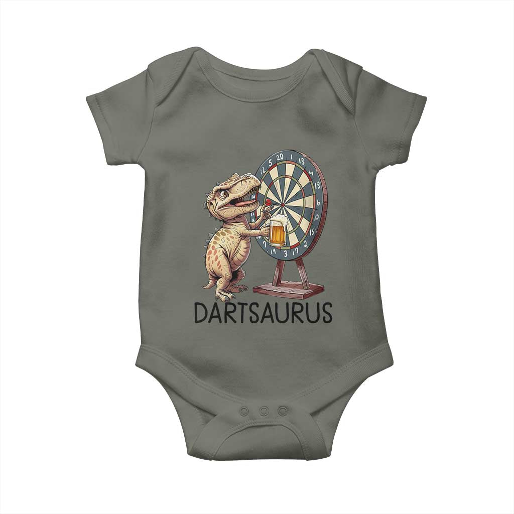 Dartsaurus Baby Onesie Funny Dinosaur Dart Player Gift TS12 Military Green Print Your Wear