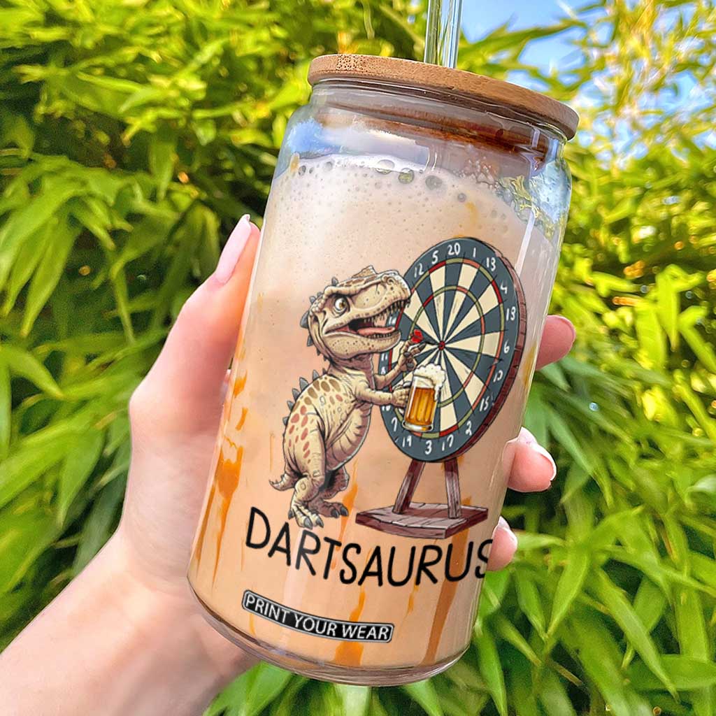 Dartsaurus Glass Can Funny Dinosaur Dart Player Gift TS12 White Print Your Wear