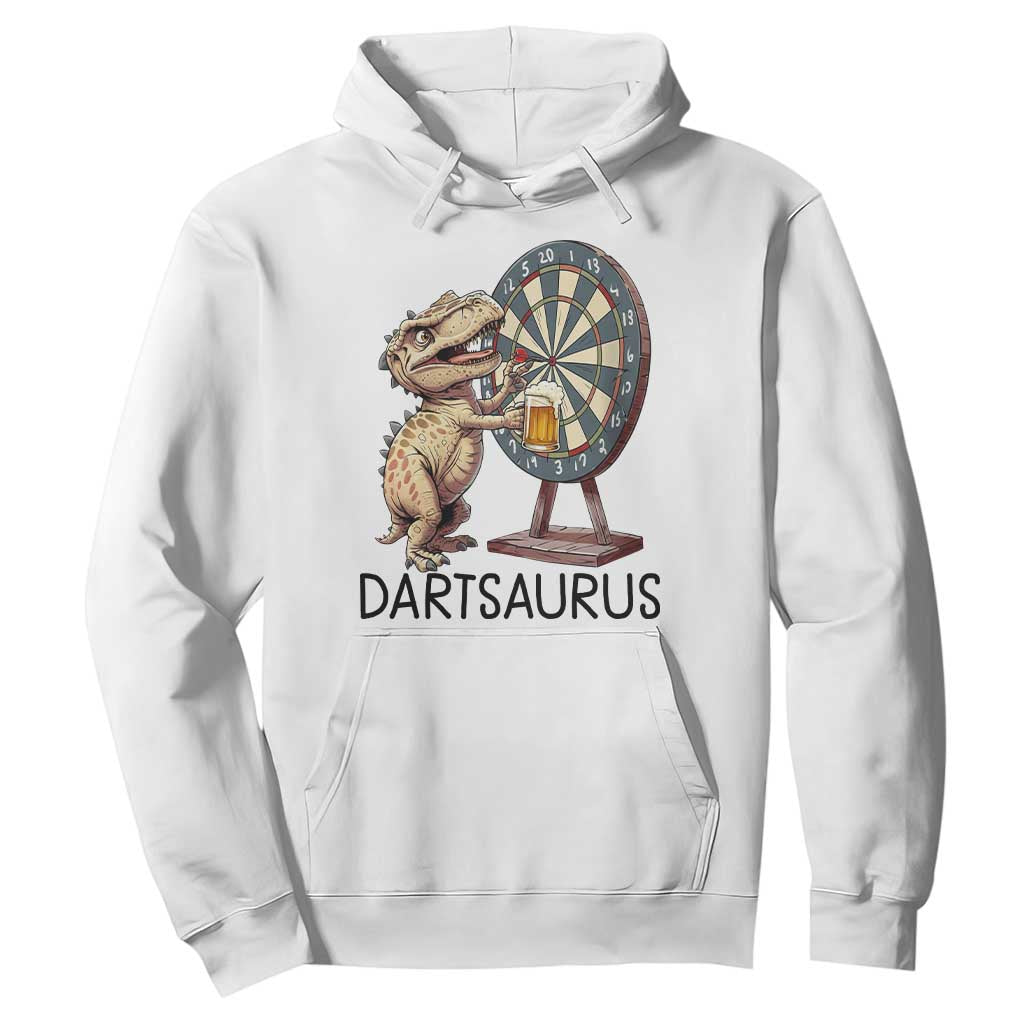 Dartsaurus Hoodie Funny Dinosaur Dart Player Gift TS12 White Print Your Wear