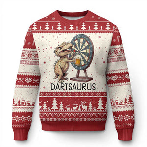 Dartsaurus Ugly Christmas Sweater Funny Dinosaur Dart Player Gift TS12 Beige Red Print Your Wear