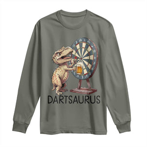 Dartsaurus Long Sleeve Shirt Funny Dinosaur Dart Player Gift TS12 Military Green Print Your Wear